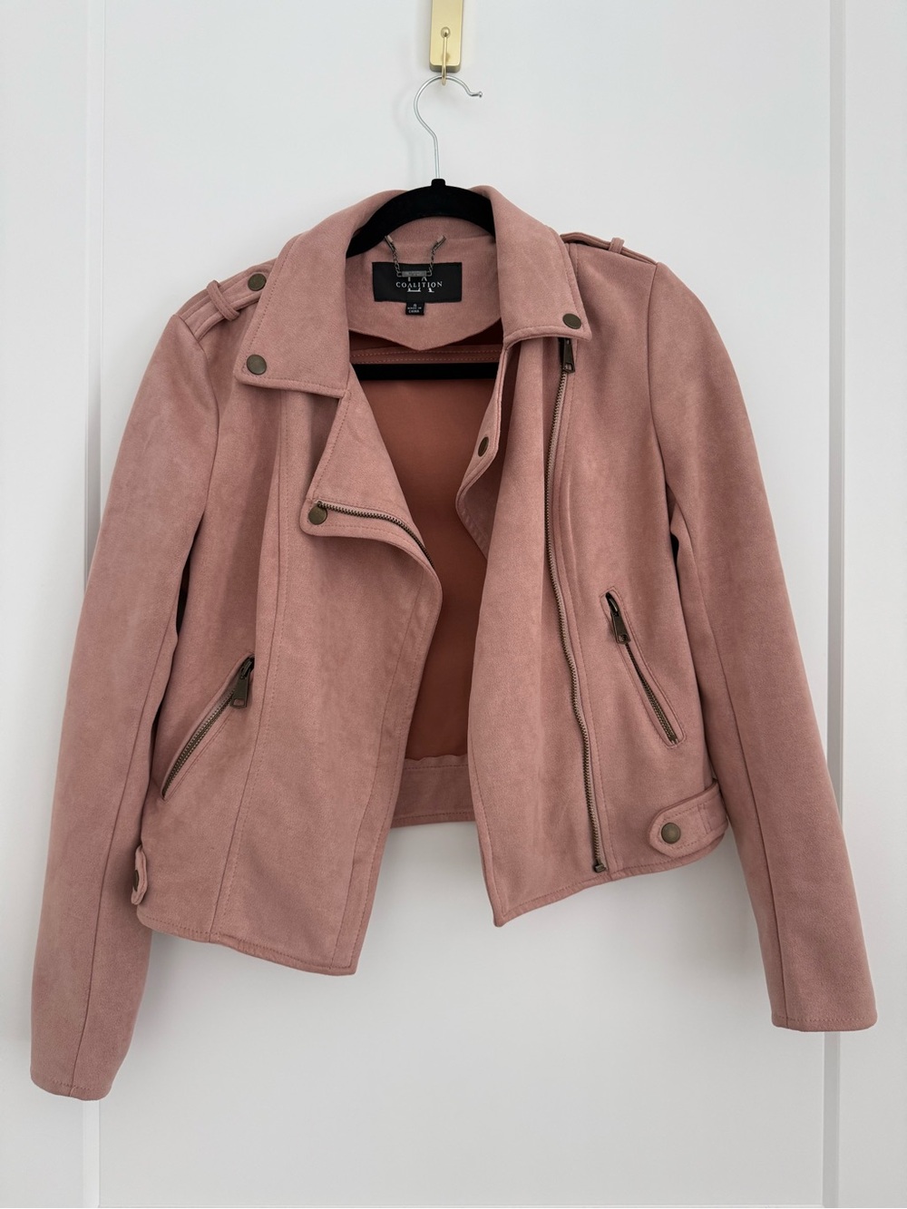 LA Coalition Suede Moto Jacket - Pink (Size S)